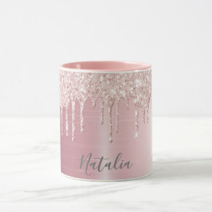 Mug parties scintillant en or rose gouttes de nom méta
