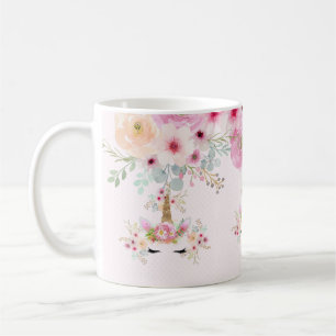 Mug Parties scintillant en or rose Unicorne Fleurs Vis