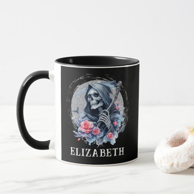 Mug Parties scintillant fleurie Vintage Grim personnal (Avec donut)