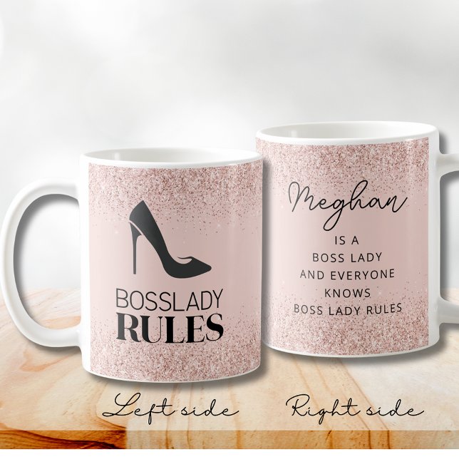 Mug Parties scintillant floue Boss Lady Règles personn (Blush Glitter Boss Lady Rules Stiletto Logo  Personalized Coffee Mug)