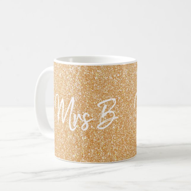 Mug Parties scintillant Gold Champagne Custom Mme Init (Devant gauche)