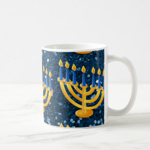 Mug Parties scintillant Gold Menorah Blue Faux