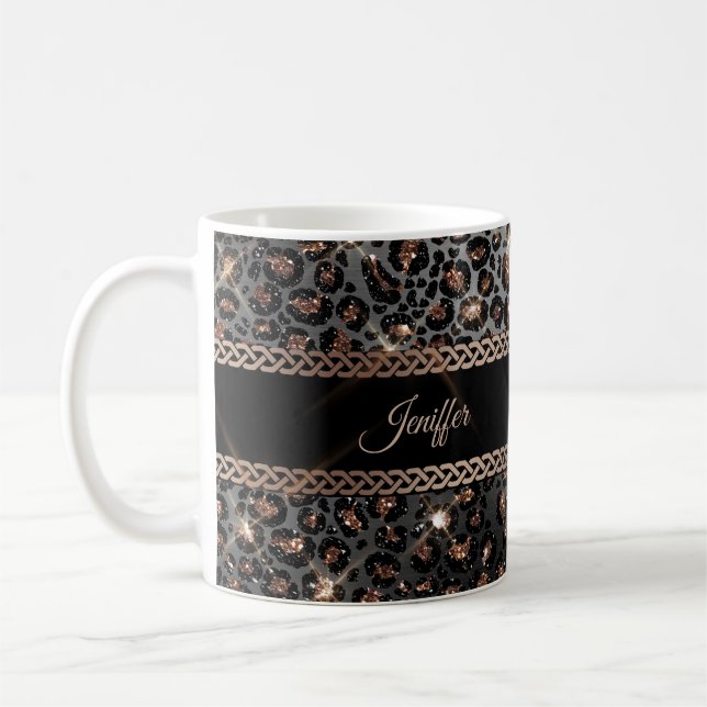 Mug Parties scintillant Leopard Black Gold personnalis (Gauche)