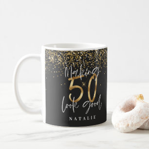 Mug parties scintillant moderne 50e anniversaire noir 