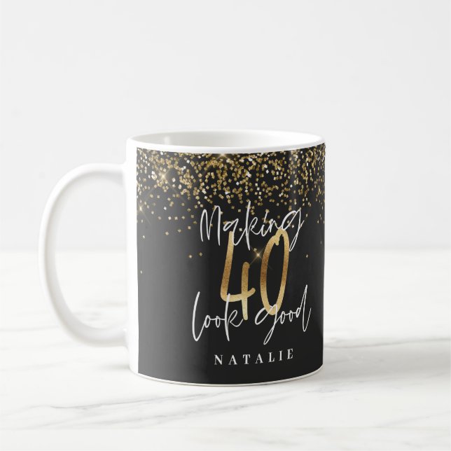 Mug parties scintillant moderne noir et or 40e anniver (Gauche)