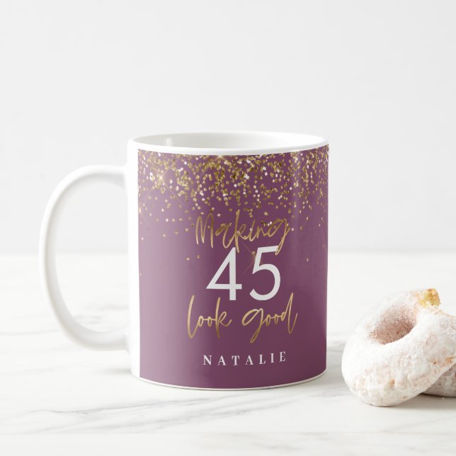 Mug Parties scintillant moderne violet or 45h annivers (Avec donut)