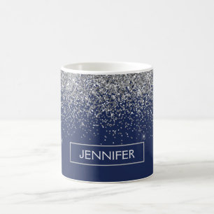 Mug Parties scintillant Monogram Navy Blue Silver Glam