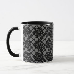 Mug Parties scintillant noire dentelle romantique à fl