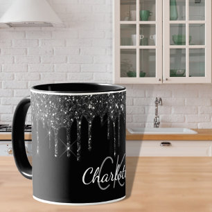 Mug Parties scintillant noire gouttes monogramme initi