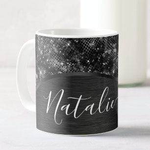 Mug Parties scintillant noire métallique personnalisée