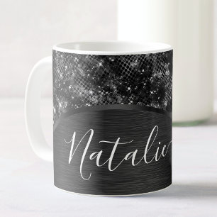 Mug Parties scintillant noire métallique personnalisée