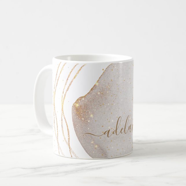Mug Parties scintillant or blanc moderne Monogramme No (Devant gauche)