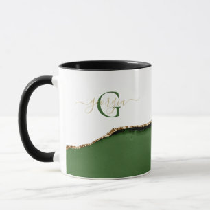 Mug Parties scintillant or et Agate vert Nom du monogr