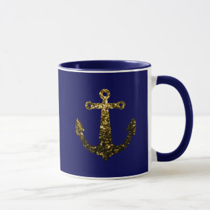 Mug Parties scintillant or faux brillant Ancre bleu ma