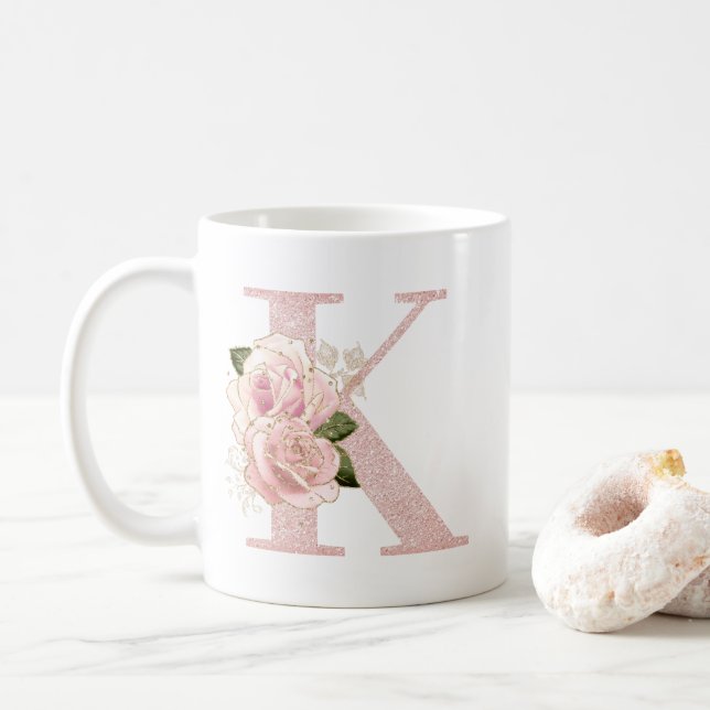 Mug Parties scintillant or Rose pâle  Floral Monogramm (Avec donut)