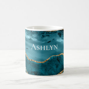 Mug Parties scintillant or turquoise Aqua Blue Agate