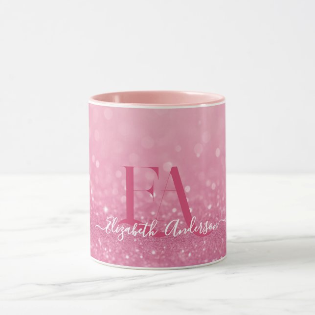 Mug Parties scintillant rose avec initiales person (Centre)