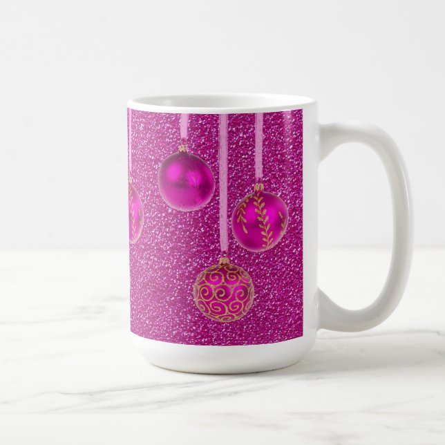 Mug Parties scintillant rose chaud Joyeux Noël Baubles (Droite)