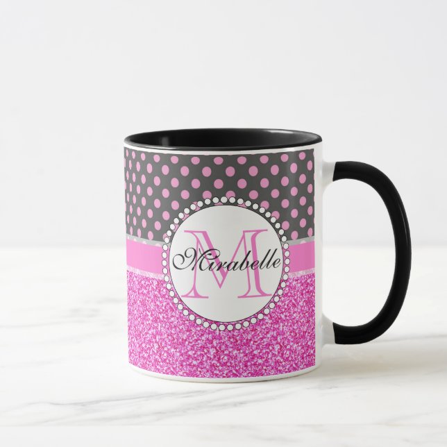 Mug Parties scintillant rose et Pois roses sur gris no (Droite)