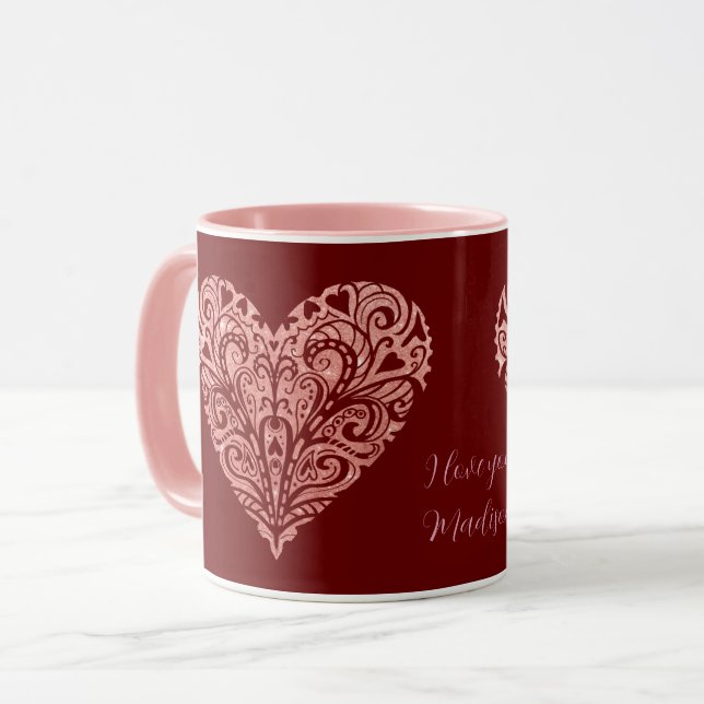 Mug Parties scintillant rose Filigree Folk Art Valenti (Devant gauche)
