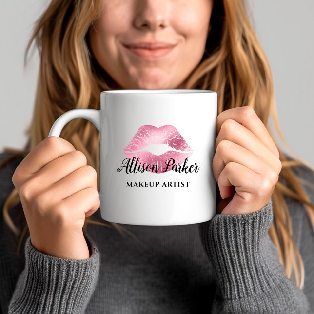 Mug Parties scintillant rose Kiss Lips Artiste de maqu (Pink Glitter Kiss Lips Business Makeup Artist Coffee Mug)