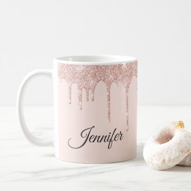 Mug Parties scintillant rose vif rayonnant Monogramme (Avec donut)