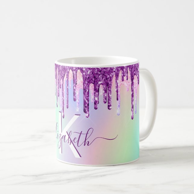 Mug Parties scintillant rose violet gouttes holographi (Devant droit)