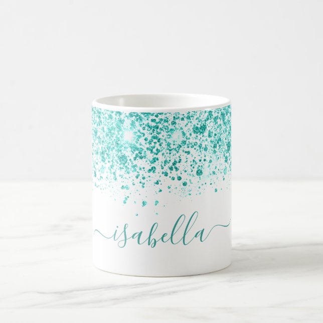 Mug Parties scintillant turquoise blanche nom vert mer (Centre)