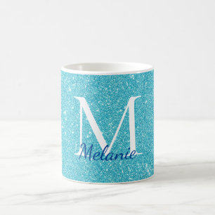 Mug Parties scintillant Turquoise fille Nom du monogra