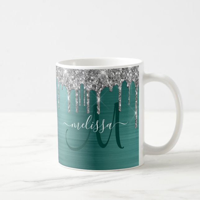 Mug Parties scintillant Turquoise Monogramme métalliqu (Droite)