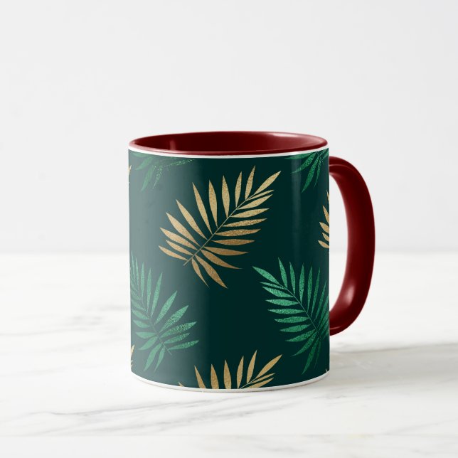 Mug Parties scintillant verte et or sur Feuilles tropi (Devant droit)