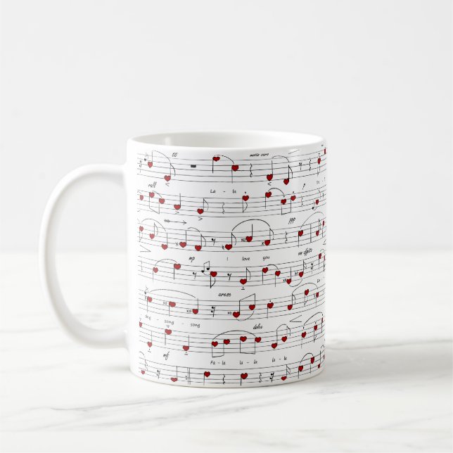 Mug Partition de musique de chanson d'amour coeurs rou (Gauche)