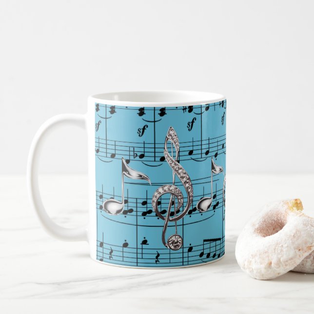Mug Partition Turquoise & Notes musicales argentées (Avec donut)