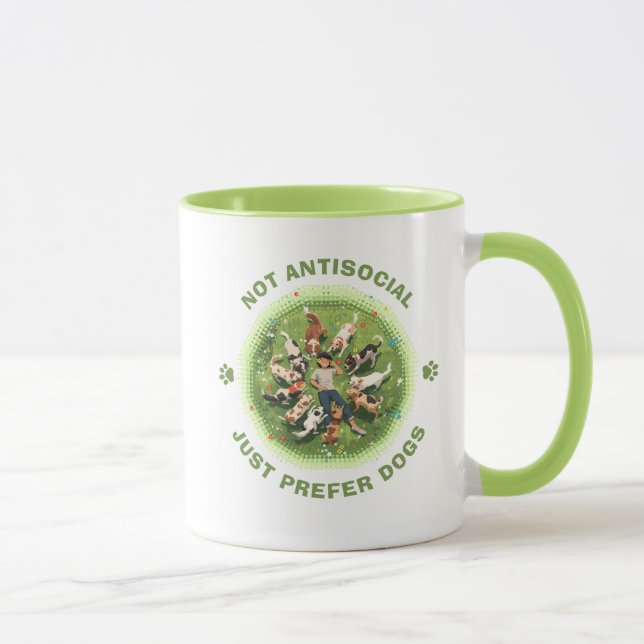 Mug Pas antisocial - Préfère simplement les chiens - V (Droite)