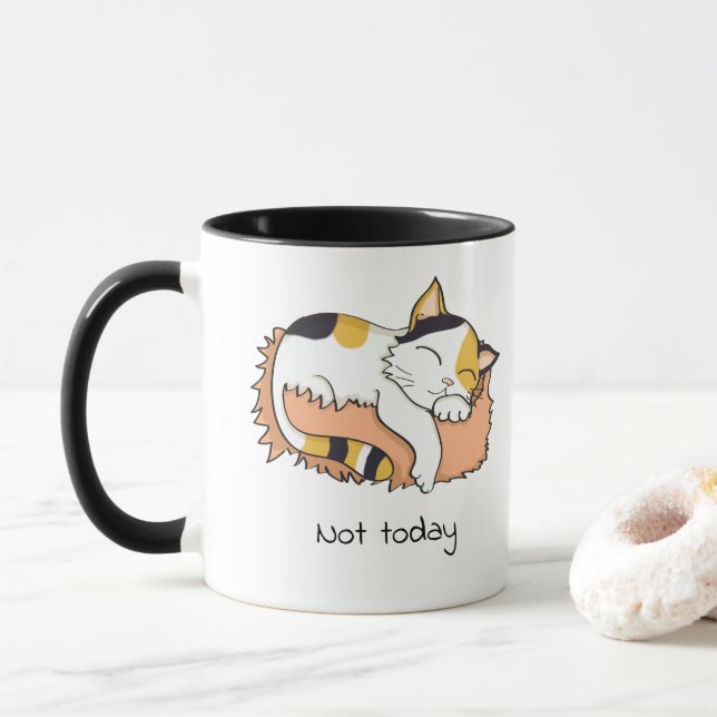 Mug Pas aujourd'hui calico chat endormi (Avec donut)