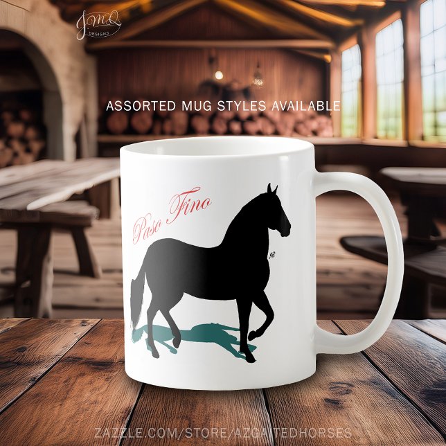 Mug Paso Fino Black Horse Silhouette (Paso Fino black horse silhouette with red script text mug 🐎☕)