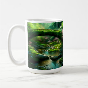 Mug Passerelle au-dessus d'un ruisseau dans la forêt.