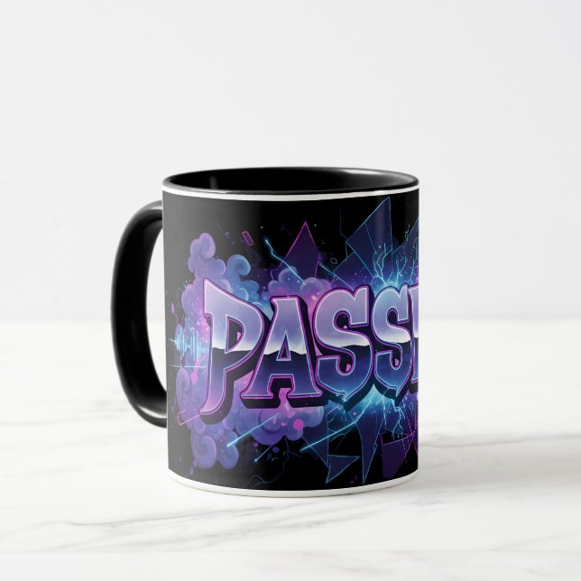 Mug Passion Cyberpunk Typography – Vibrant Modern Word (Devant gauche)