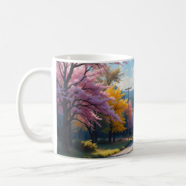 Mug Pastel Autumn Country Road Watercolor (Gauche)