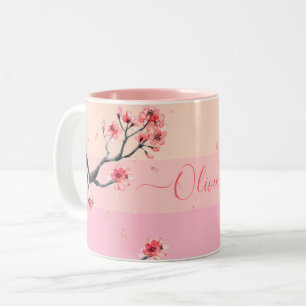 Mug pastel aux fleurs de cerisier rose
