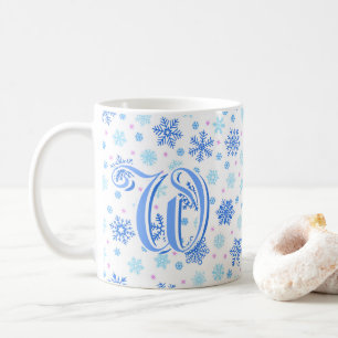Mug Pastel Baby Blue Snowflake Élégant Monogramme Pers