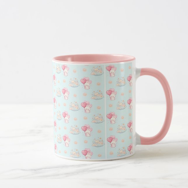 Mug Pastel Bleu Lapin Kawaii Mignon et Ours Endorm (Droite)