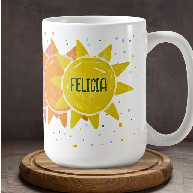 Mug Pastel Boho Rainbow Sunshine Dots Nom Personnalisé (Créateur téléchargé)