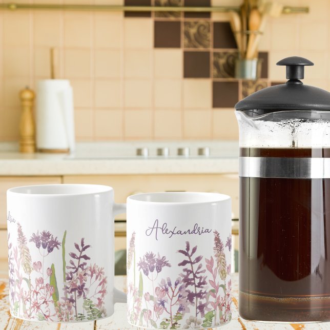 Mug Pastel Champ de Monogramme Fleur sauvage (Créateur téléchargé)