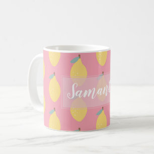 Mug Pastel Citrons Jaunes Motif sur Rose Personnalisé