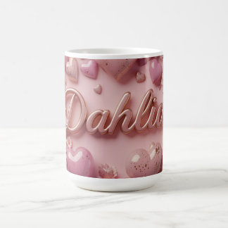 Mug Pastel Dahlia Bloom Art with Hearts
