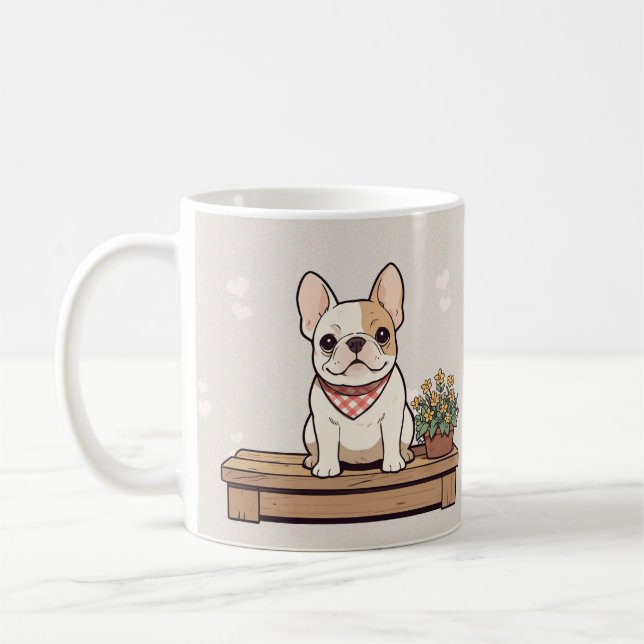 Mug Pastel des Bulldogs français mignon avec fleurs (Gauche)