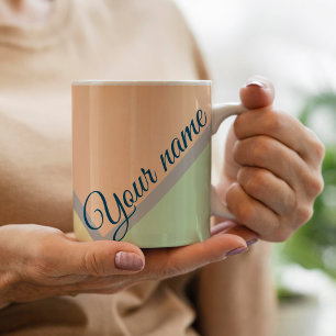 Mug pastel élégant rétro Colorblock script Nom personn