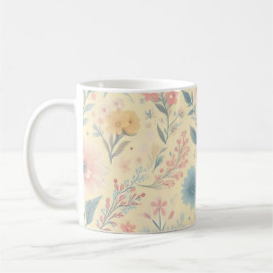 Mug Pastel Floral rose & bleu sur jaune clair