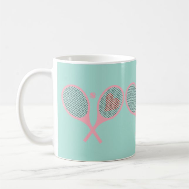 Mug Pastel Heart Tennis Lecteur Racquettes Ball Design (Gauche)